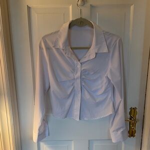 SHEIN White Cropped Ruched Button-Down Shirt